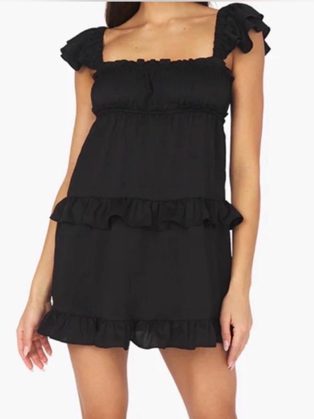 WeWoreWhat Black Ruffle Mini Dress